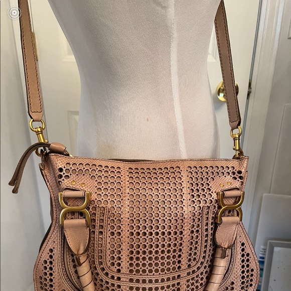 Chloe Marcie Perforated Crossbody Satchel in Tan - Picture 4 of 16